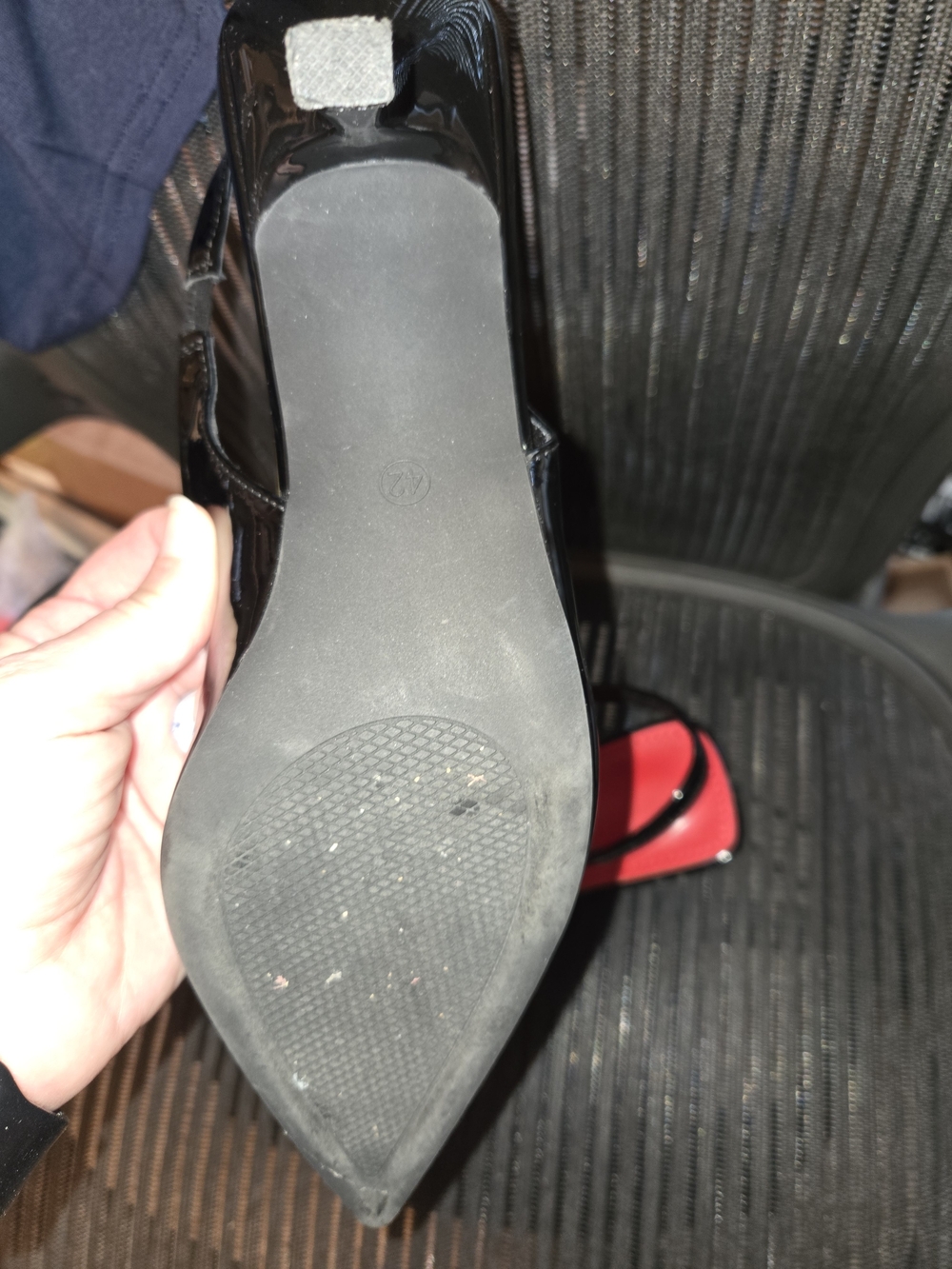 Black Patent Pointed-Toe Slingback Pumps with Red Insole - Picture 6 of 6